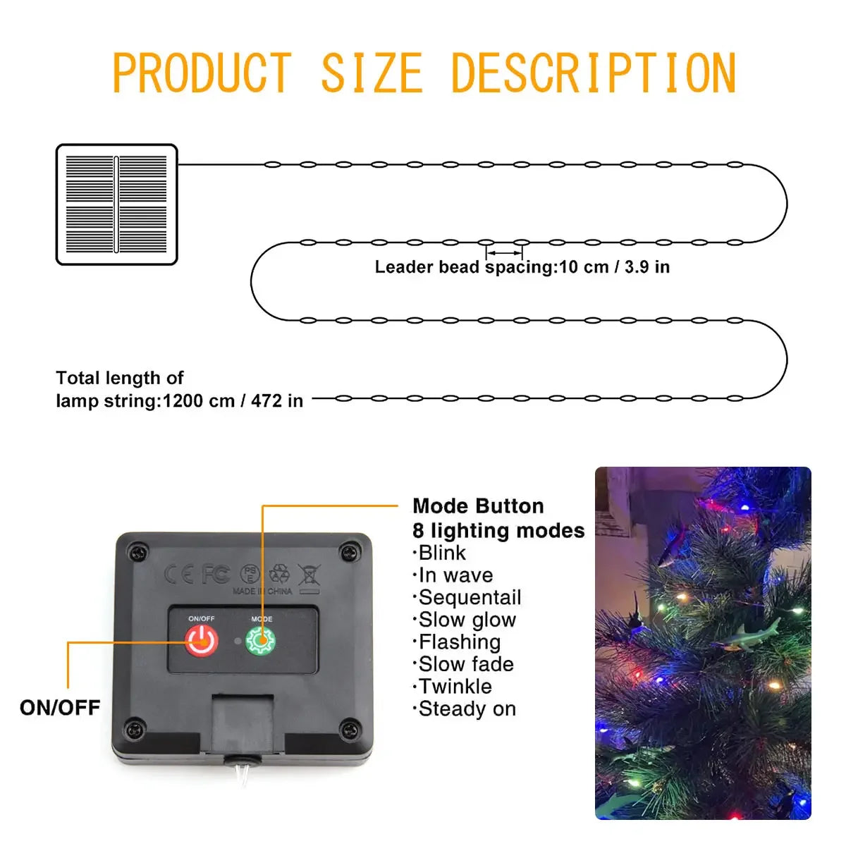OEM Solar Fairy String Lights 300 LED 8 Modes IP65 Outdoor