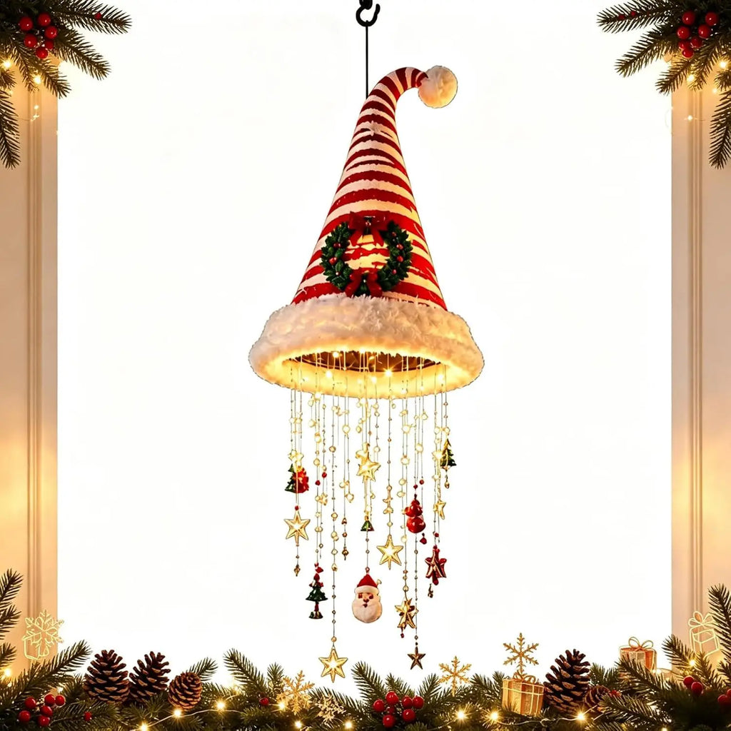 OEM  Santa Hat Hanging LED Light Tassel Bell Star Christmas Decoration S2