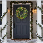 OEM Pre-Lit Christmas Wreath 50 Warm White LED Pine Cones Green 24 Inch