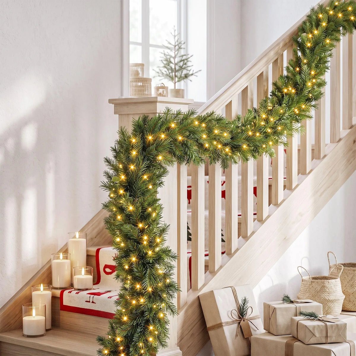 OEM Christmas Garland LED String Lights 8 Modes Timer 200 Tips Green 2.7m