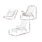 OEM Folding Sun Lounger Chair with Wheels 5-Position Adjustable Outdoor Recliner White 186x75.5cm