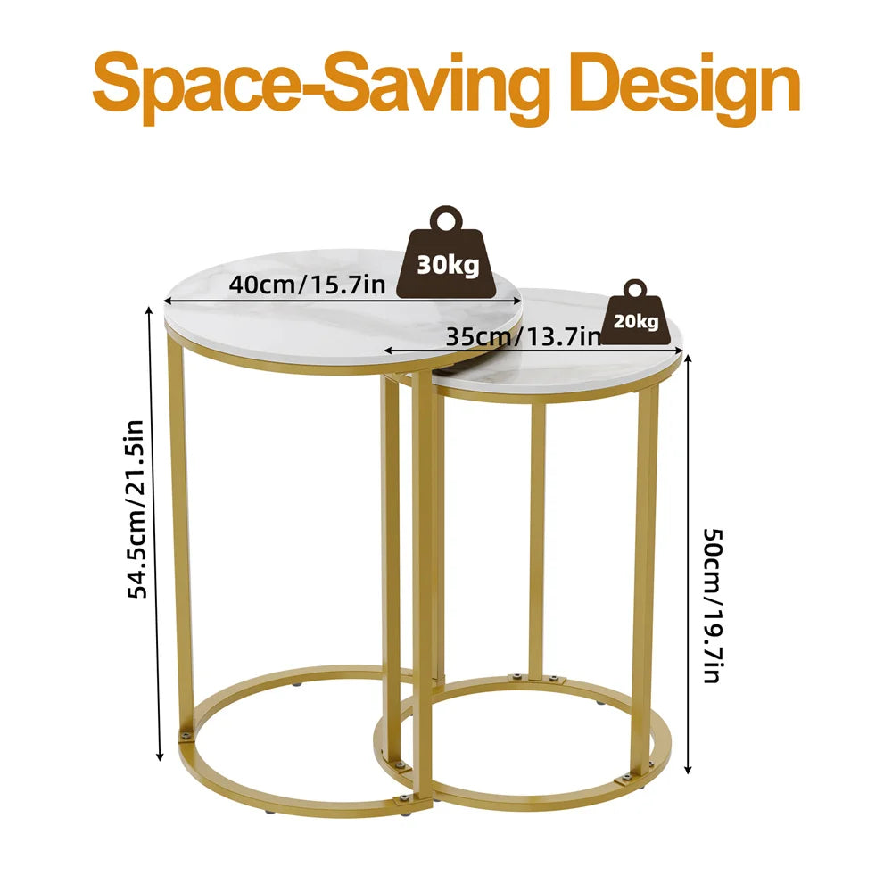 OEM Side Tables Set Of 2 Sintered Stone Top White/Gold