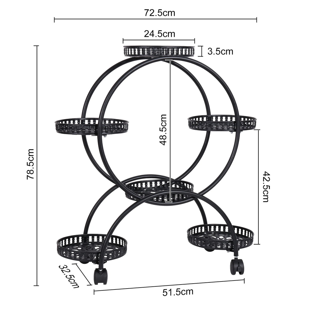 OEM Plant Stand Balcony Wheels Black 72.5x32.5x78.5CM