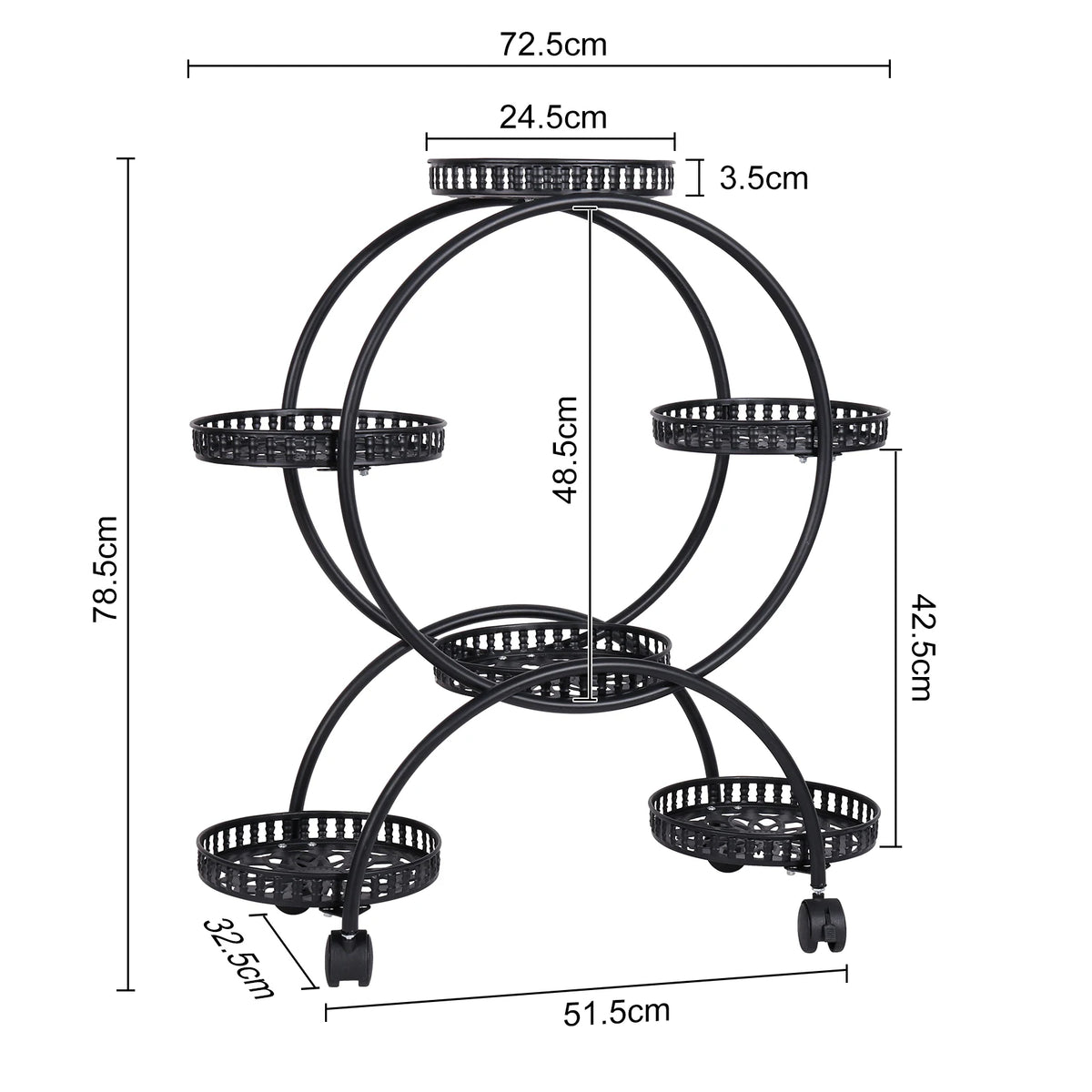 OEM Plant Stand Balcony Wheels Black 72.5x32.5x78.5CM