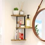 OEM Corner Shelf 3-Tier Wall Mounted Pine Wood Metal Brown