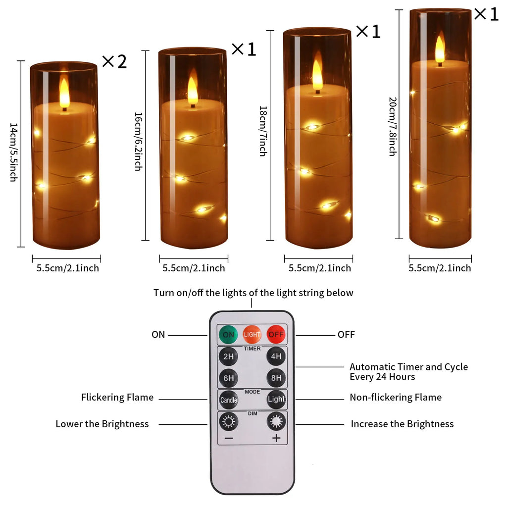 OEM Flameless LED Candle Set Star String Lights Remote Timer Gold 5 Pack