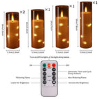 OEM Flameless LED Candle Set Star String Lights Remote Timer Gold 5 Pack