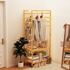 OEM Clothes Rack Bamboo Rolling Wheels Natural