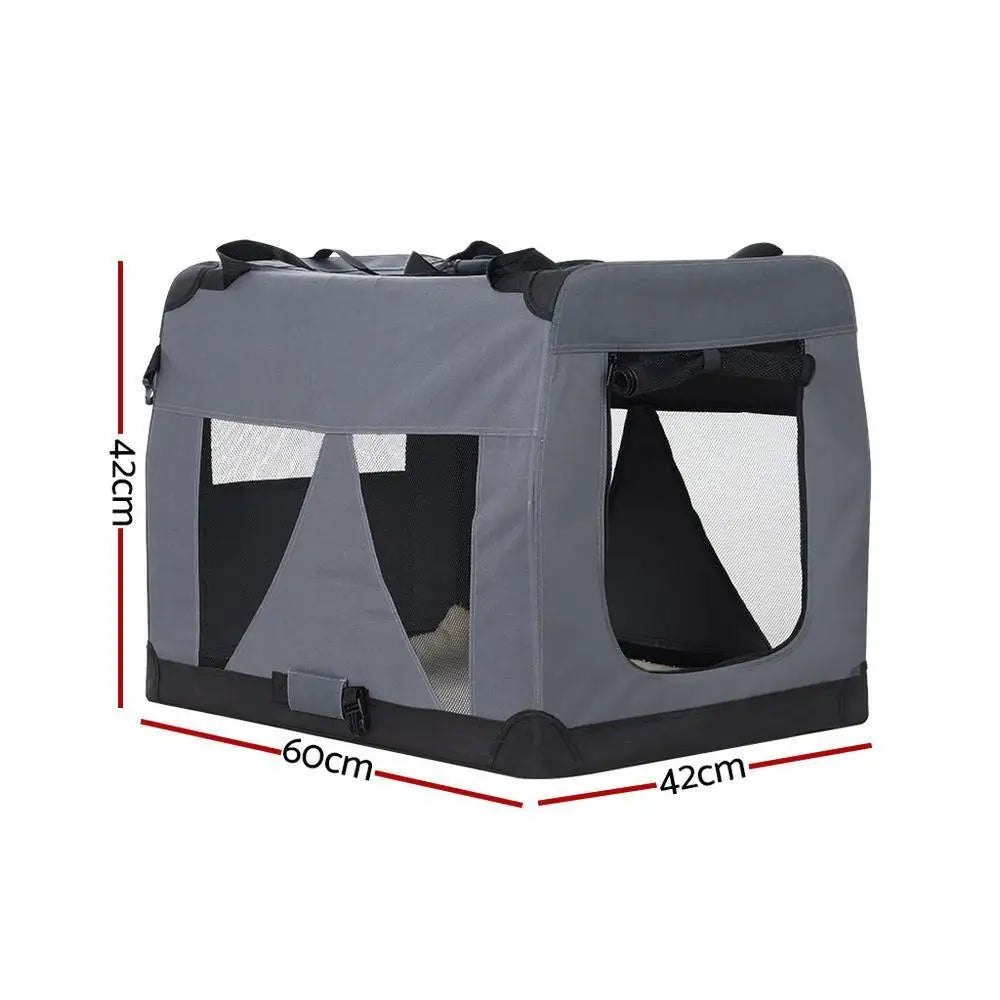 OEM Foldable Pet Carrier Crate Soft-Sided Travel Bag Grey 60x42x42cm