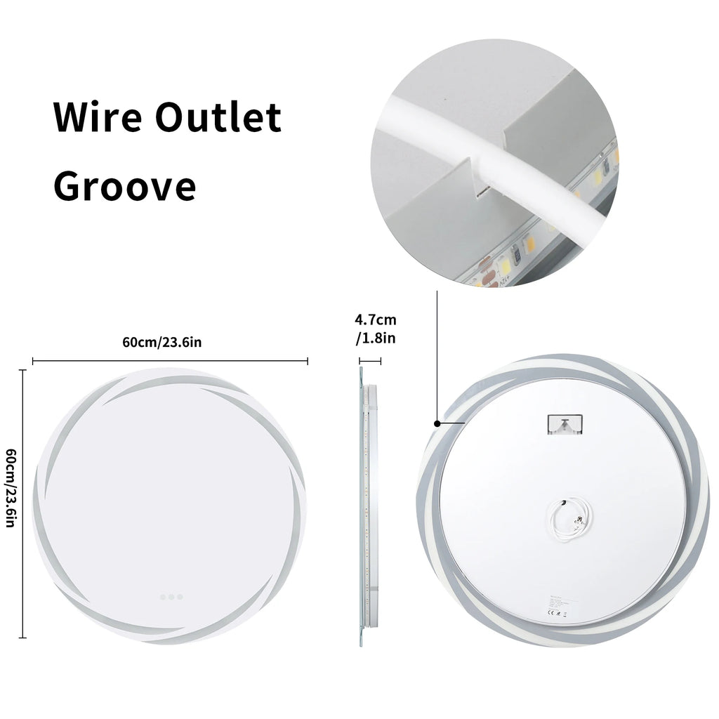 OEM Bathroom Mirror Round LED Anti-Fog 3 Colour Lights Silver 60cm