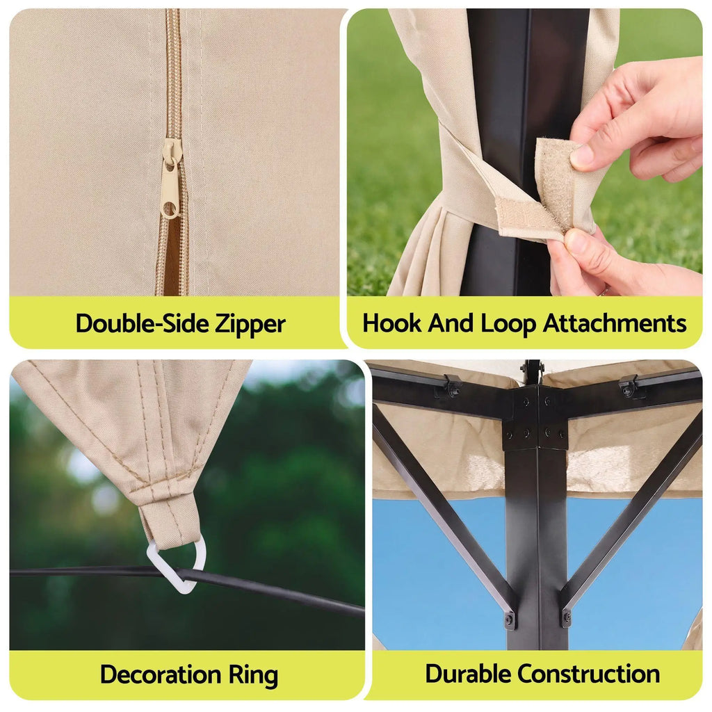 OEM Outdoor Gazebo Canopy Steel Frame Curtains Beige 3x4m