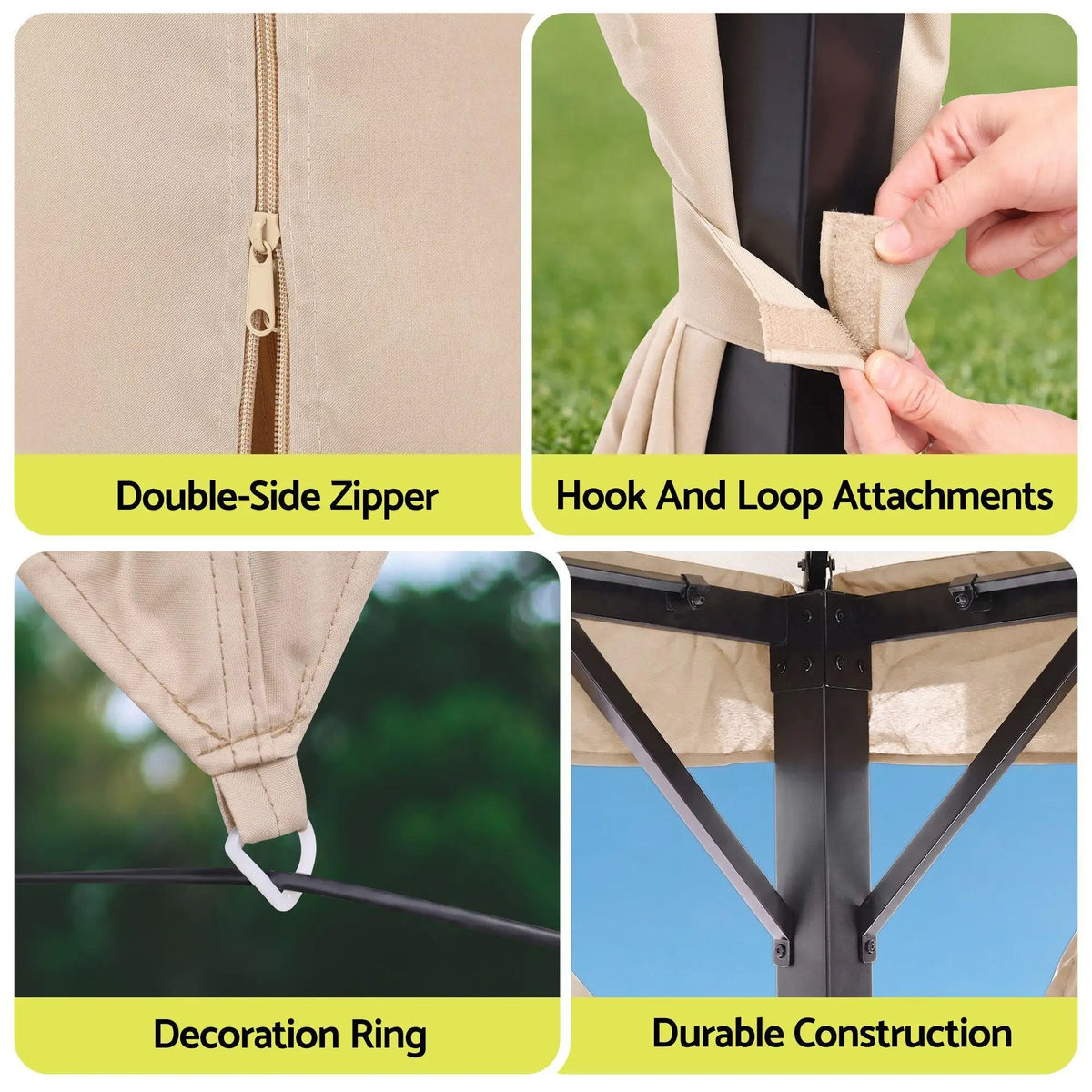 OEM Outdoor Gazebo Canopy Steel Frame Curtains Beige 3x4m