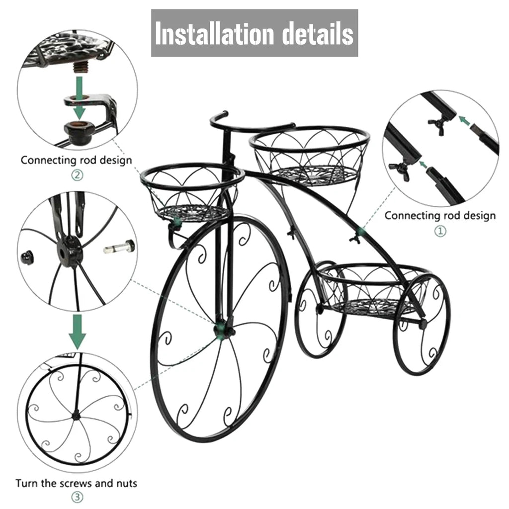 OEM Plant Stand 3-Tier Bicycle Iron Frame Black