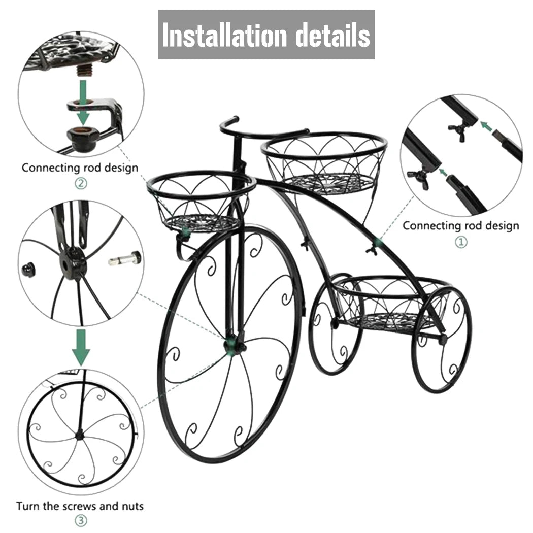 OEM Plant Stand 3-Tier Bicycle Iron Frame Black