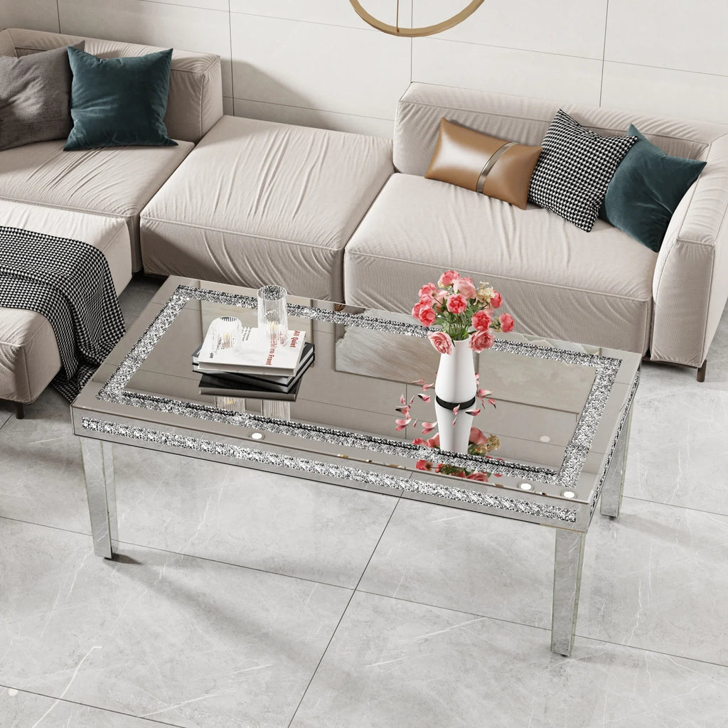 OEM Coffee Table Rectangular Mirrored Crystal Inlay 120CM
