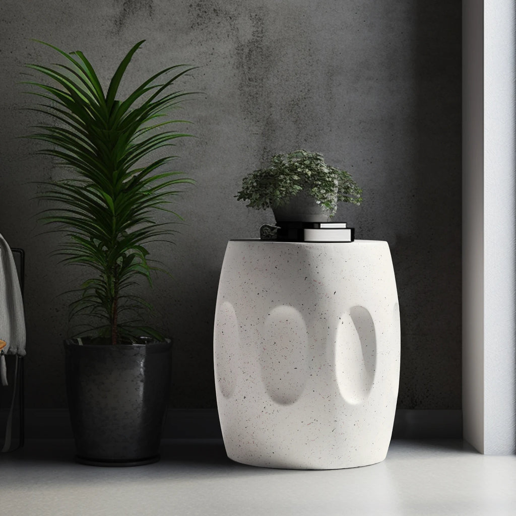 OEM Side Table Lightweight Concrete Faux Terrazzo White
