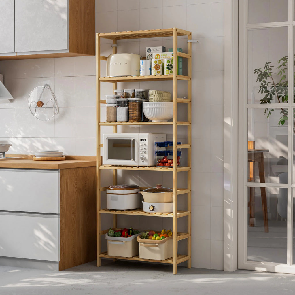 Bamboo 6-Tier Shelving Unit - Natural Wood