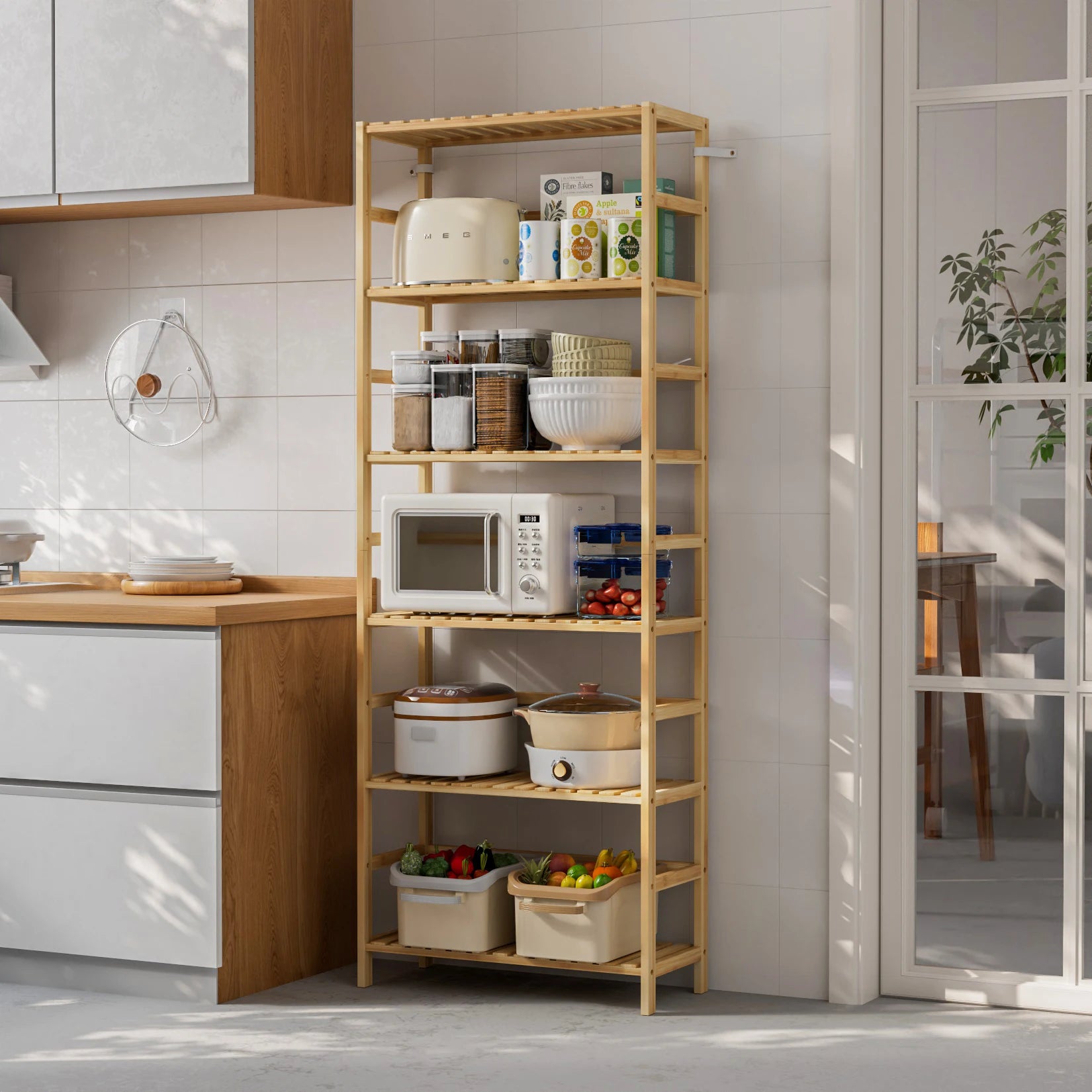 Bamboo 6-Tier Shelving Unit - Natural Wood