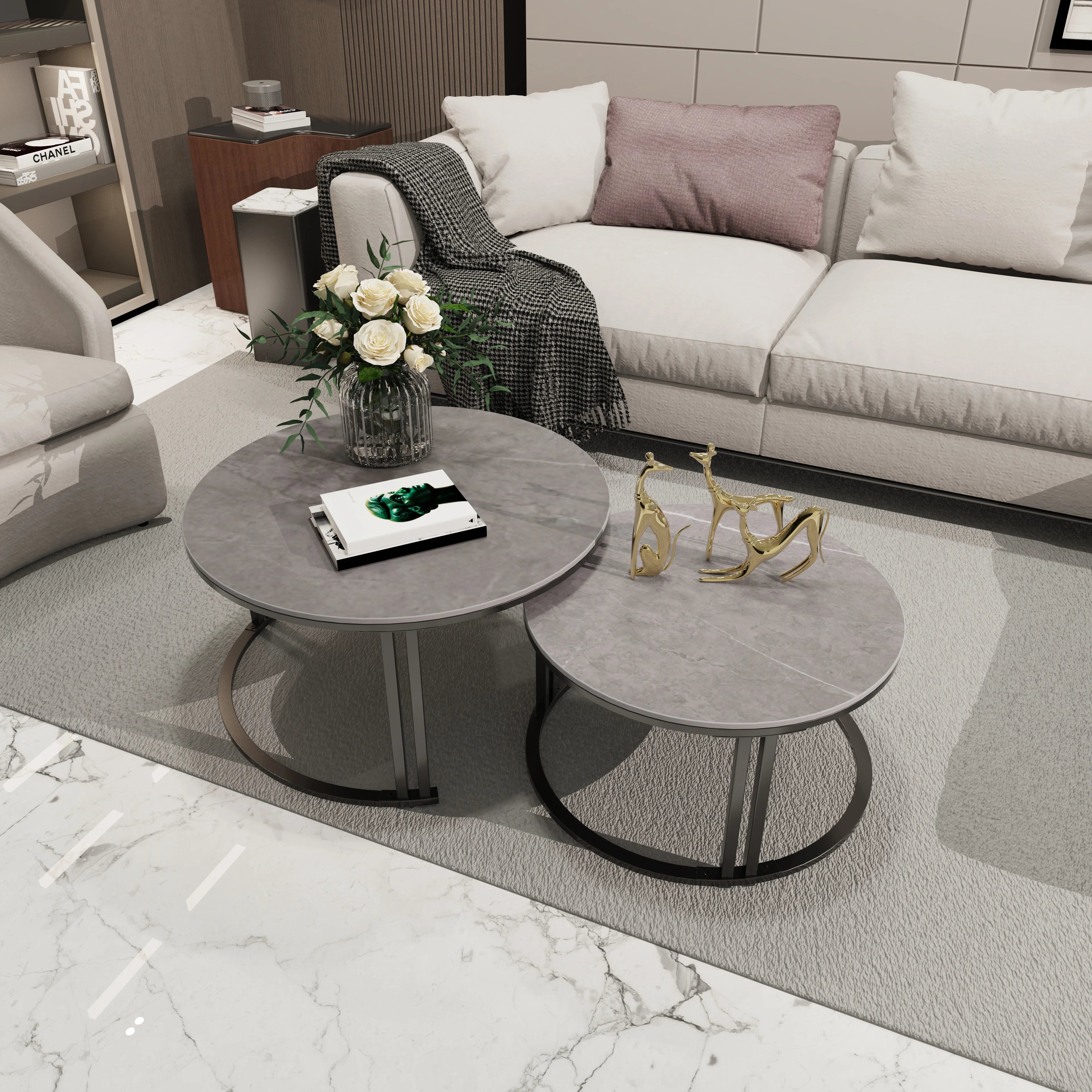 Coffee Table Set - Sintered Stone - Dark Grey