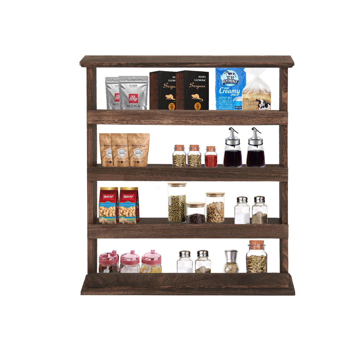 OEM Floating Shelf Wooden 4-Tier Dark Brown