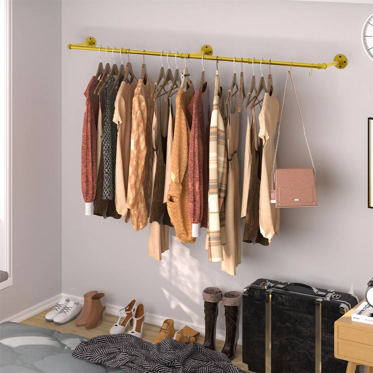 OEM Clothes Hanging Rack Adjustable Length Gold