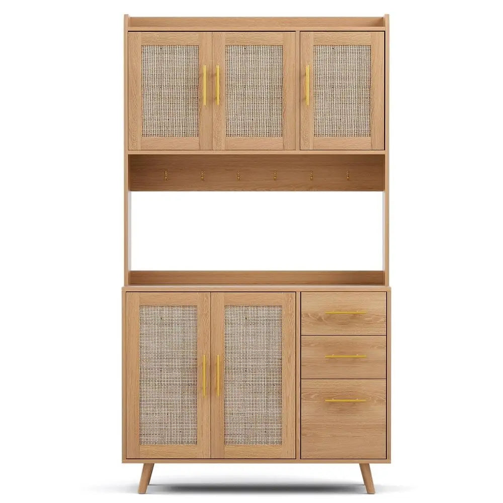OEM Buffet Sideboard Hutch Rattan Storage Cabinet Pine Gold 100x40x180cm