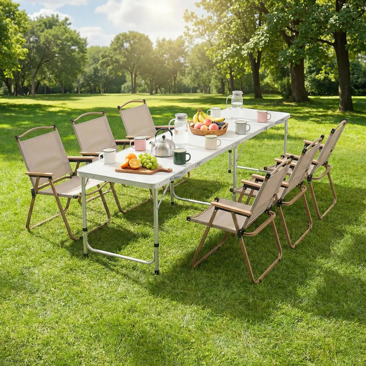 OEM 7 Piece Folding Camping Table Chair Set Aluminium 240 × 60 ×69cm