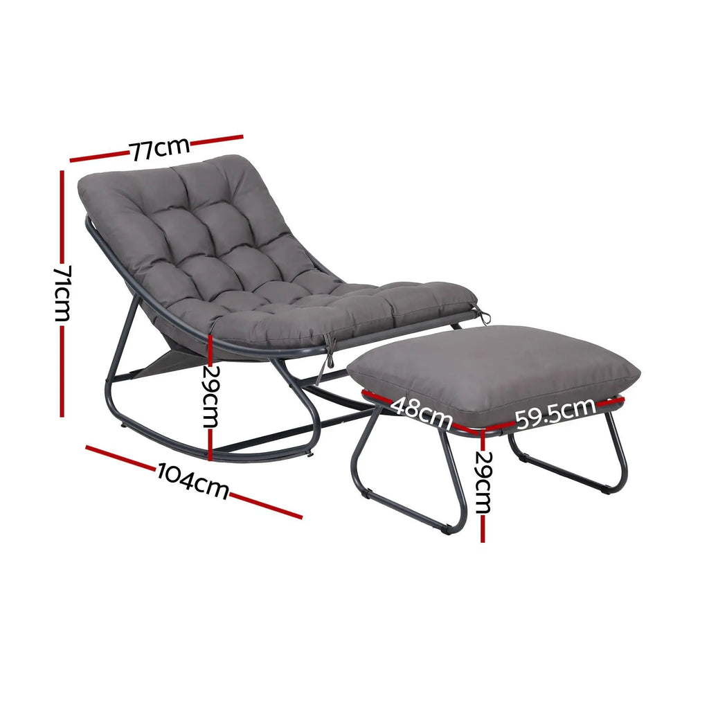 OEM Outdoor Rocking Chair with Footrest Breathable Mesh Seat Thick Cushion Grey 104x77x71cm
