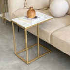 C-Shaped End Side Table - Marble Top - Gold & White