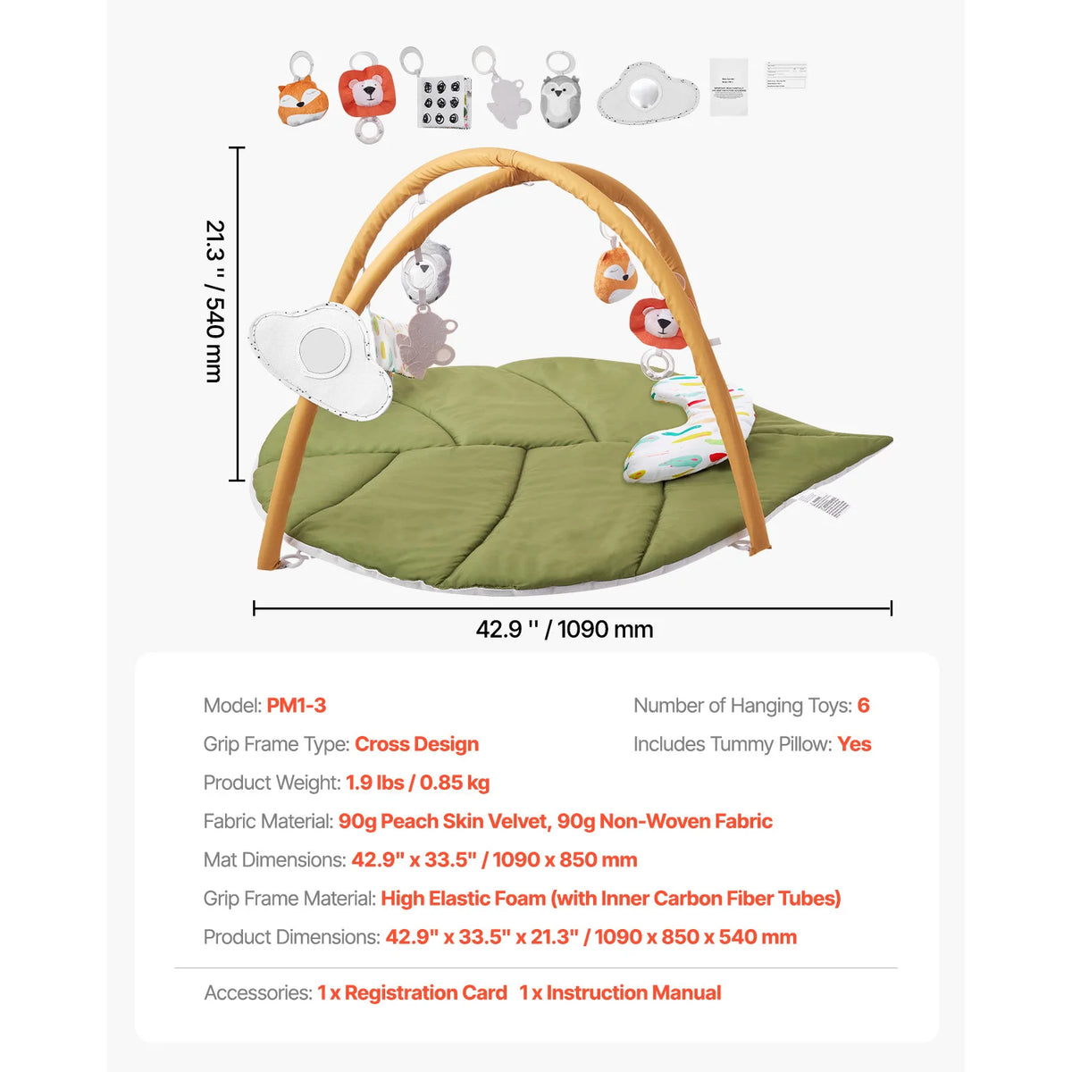 OEM Baby Play Gym Activity Mat with 6 Sensory Toys Musical Rocket Multicolour