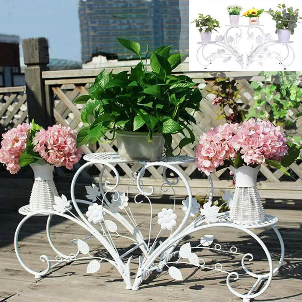 OEM Plant Stand 4-Pot Metal Display Rack Rustproof White & Black