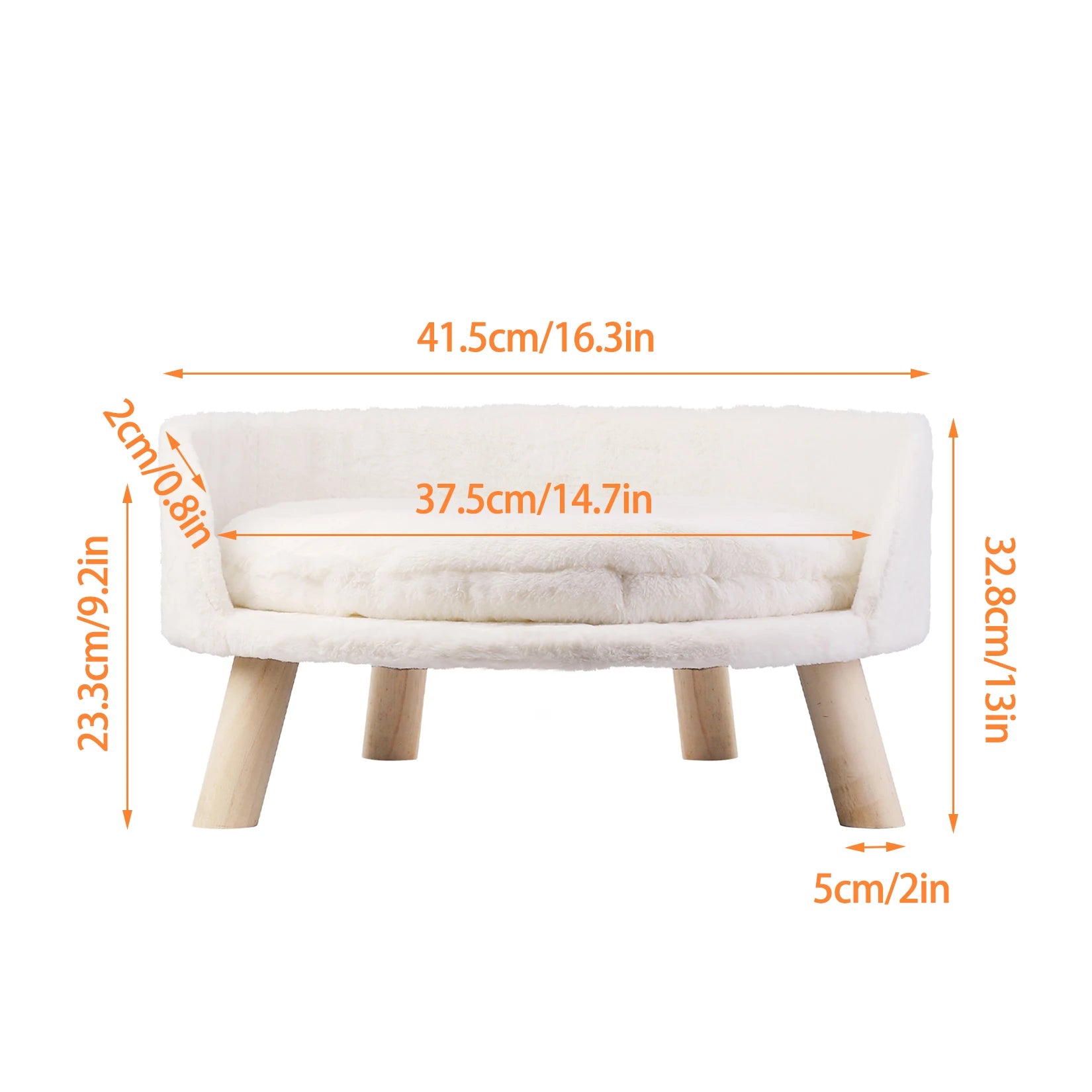OEM Pet Sofa Soft Plush Wooden Legs Cushion White 40CM