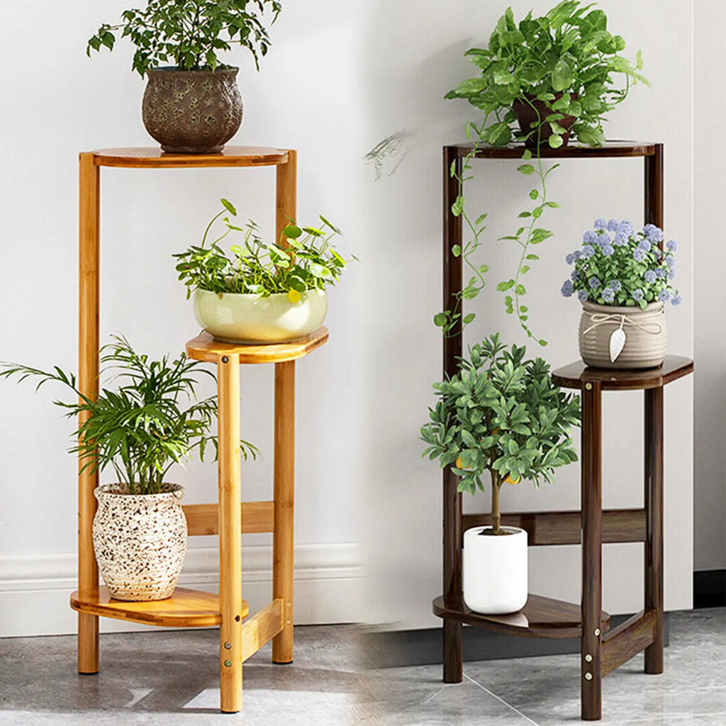 OEM Plant Stand 3-Tier Bamboo Corner Shelf Natural Wood
