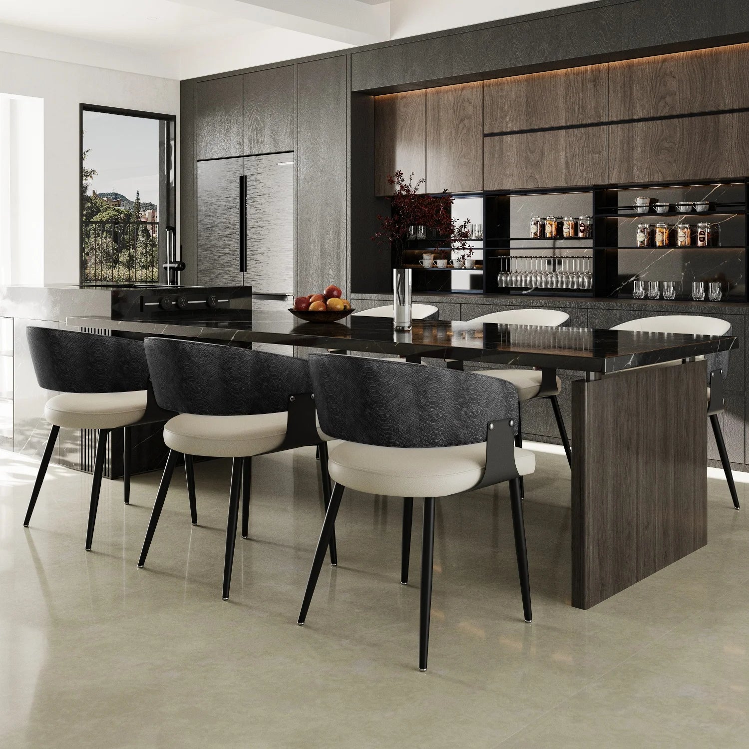 OEM Dining Chairs Microfiber Leather Upholstered Black