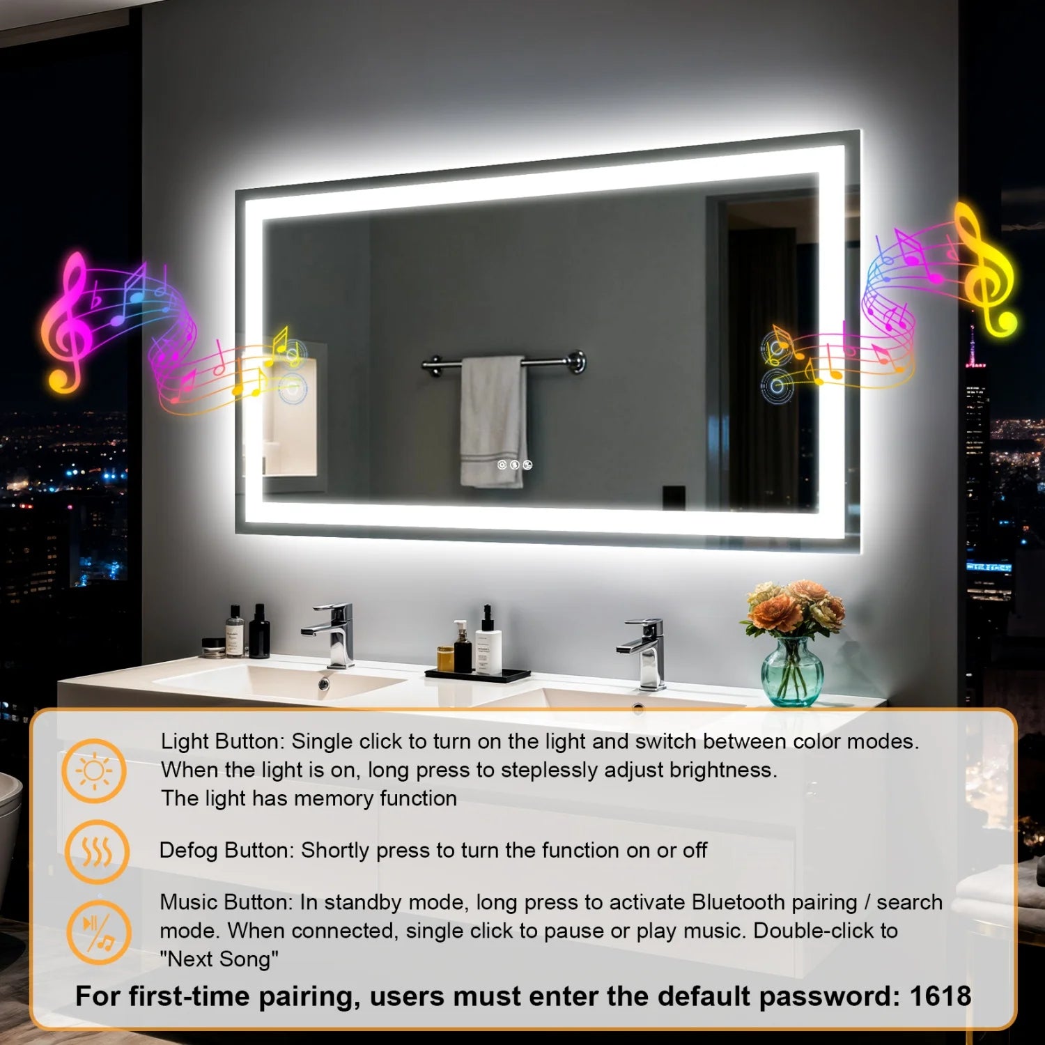 OEM Bathroom Mirror LED Backlit Bluetooth Speaker Silver