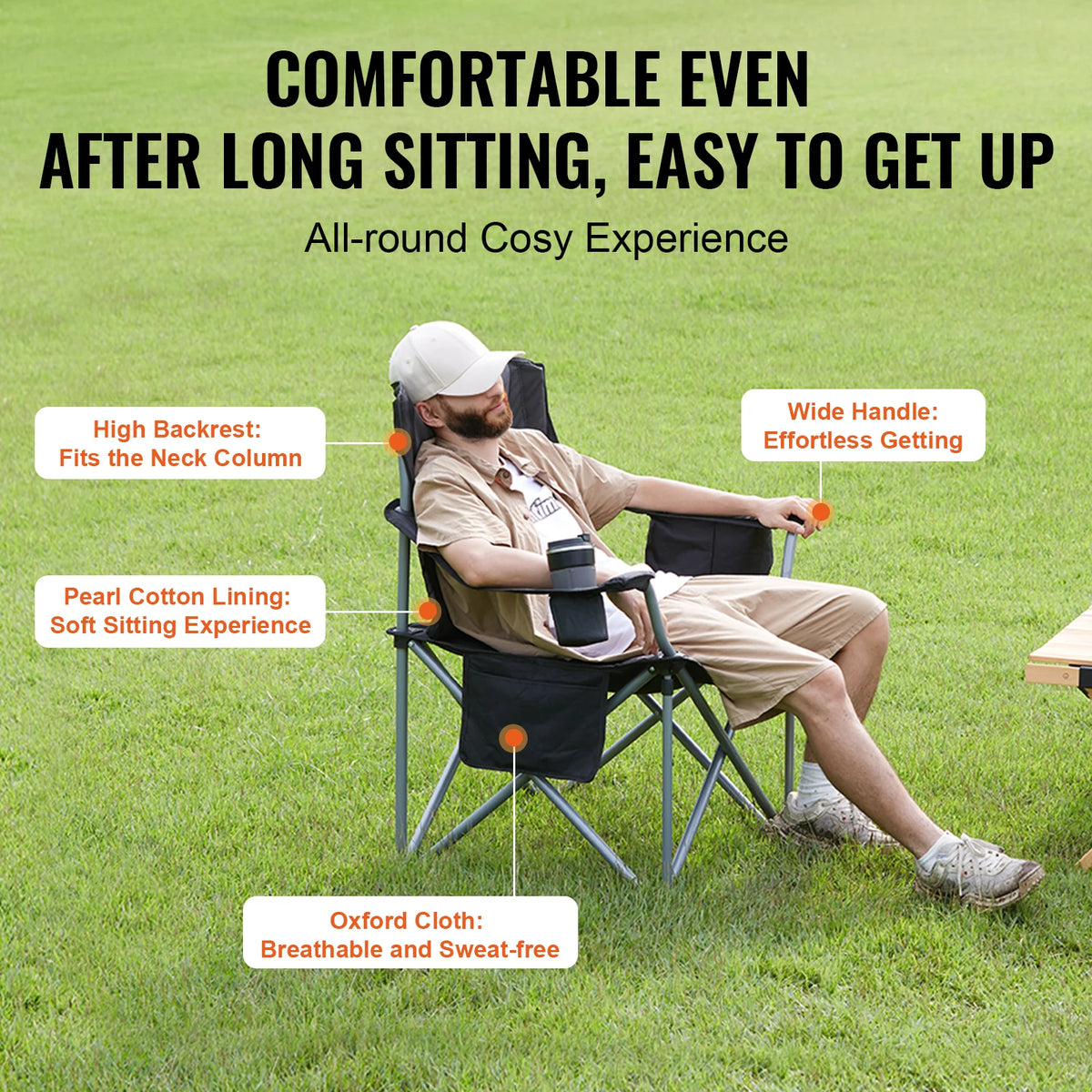 OEM Portable Folding Camping Chair Cup Holder Grey 98x63x99cm