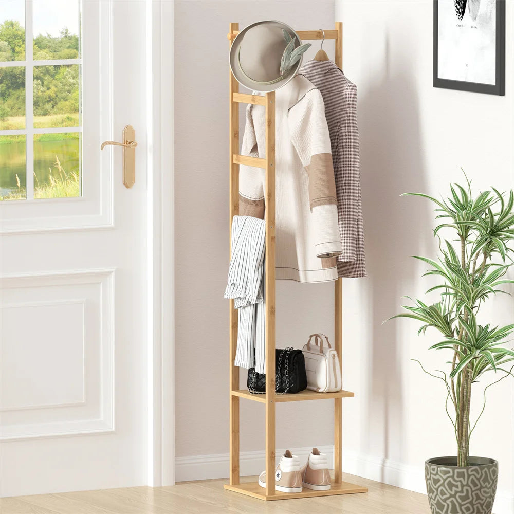OEM Coat Rack Bamboo Storage Shelf Natural
