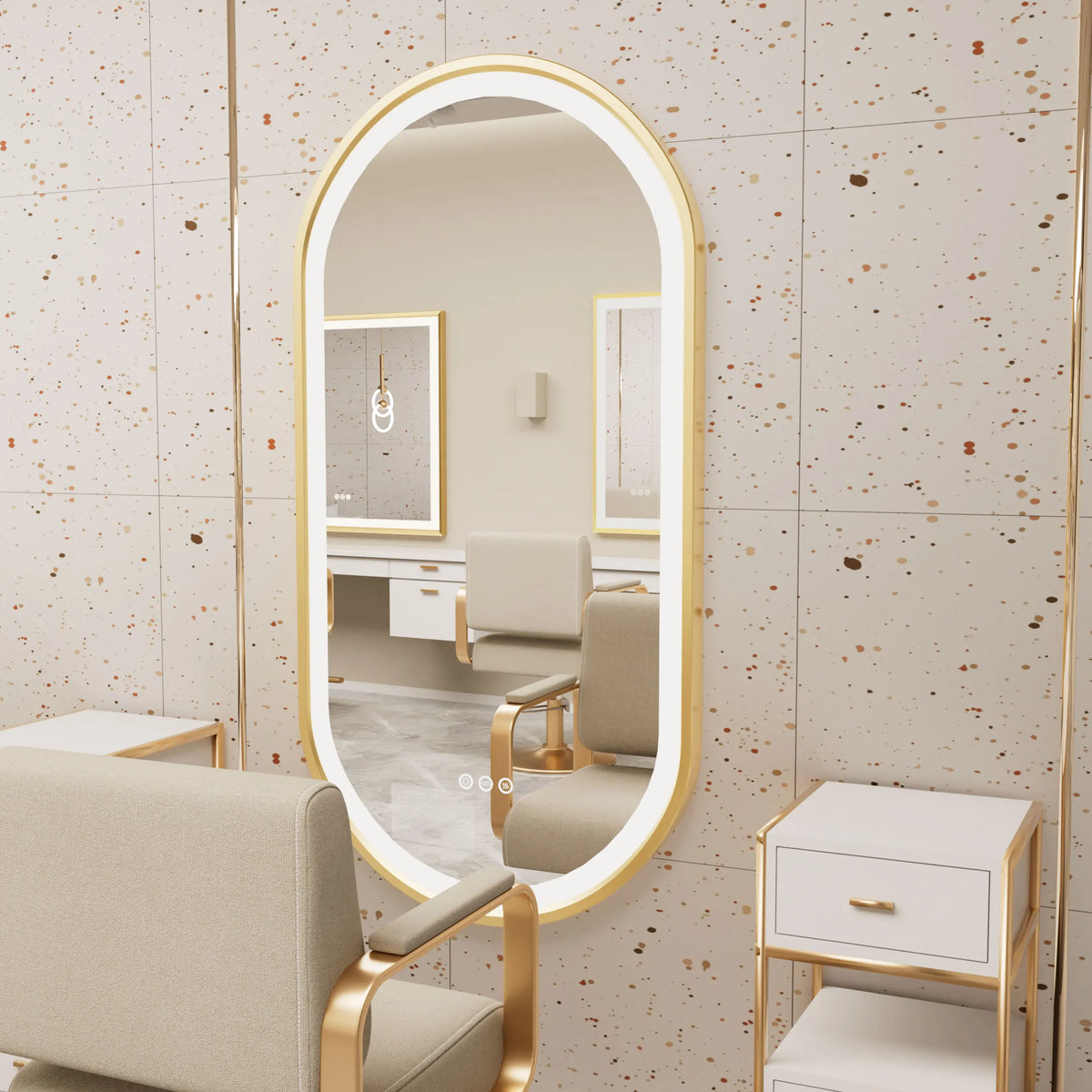 OEM Bathroom Mirror Oval LED Anti-Fog Gold
