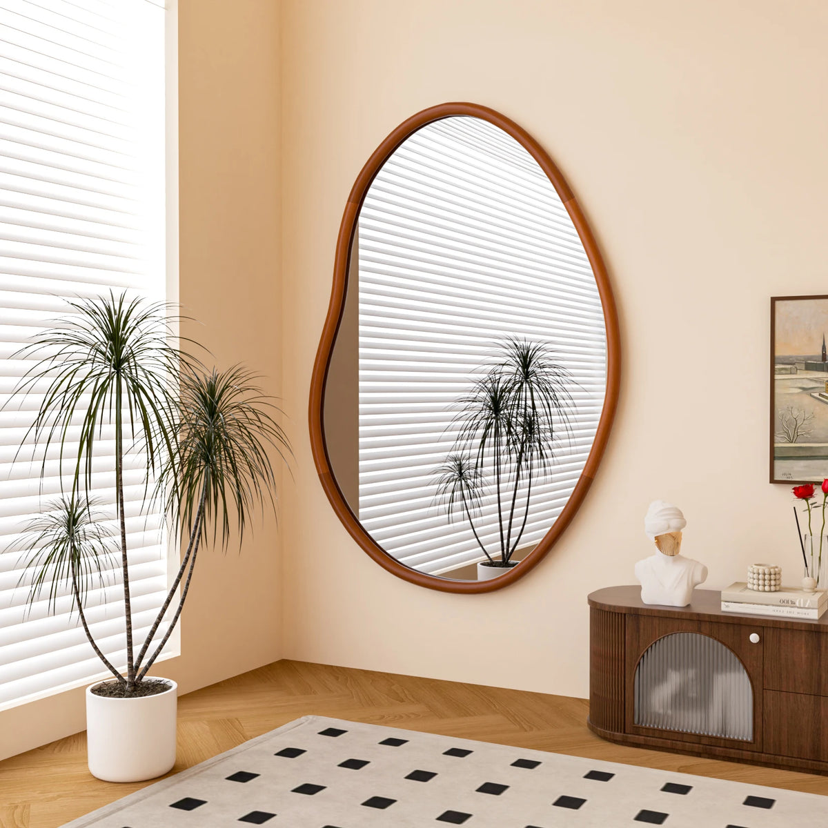 OEM Wall Mirror Asymmetrical Wood Frame Mid Century