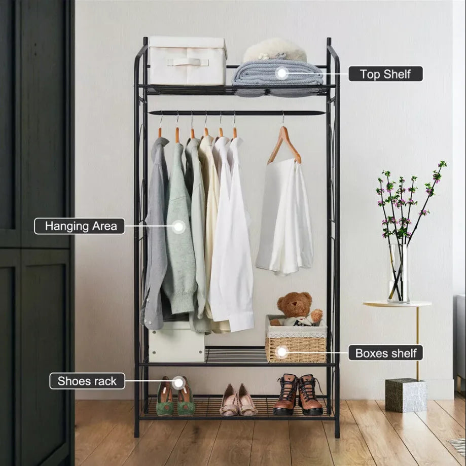 OEM Clothes Rack Heavy Duty Metal Frame Hanging Rail Black