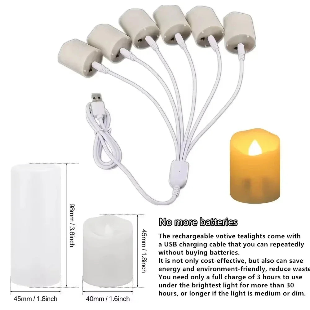 OEM Rechargeable Flameless LED Votive Candles Remote Timer Warm White 6 Pack