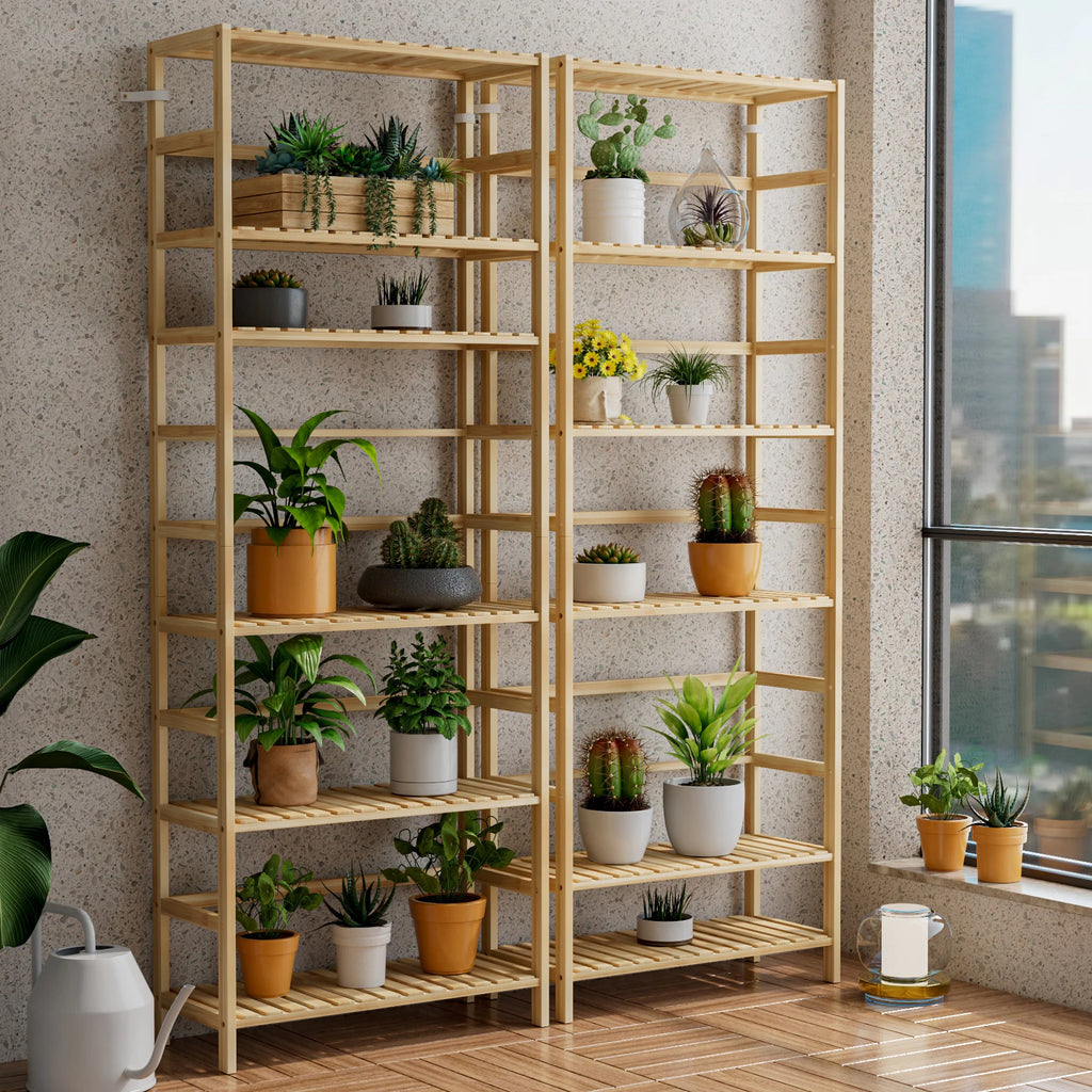 Bamboo 6-Tier Shelving Unit - Natural Wood