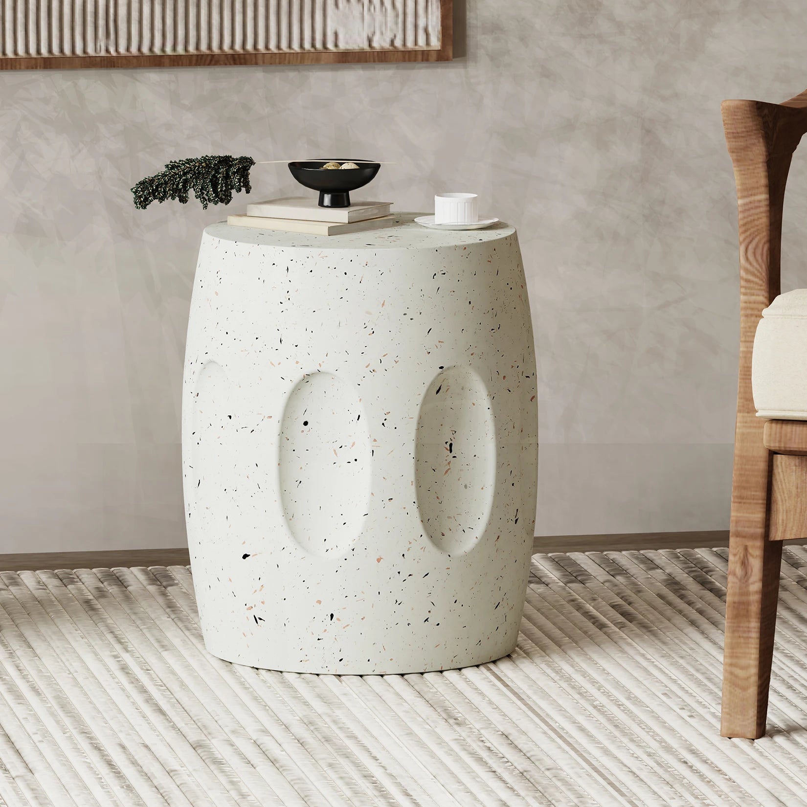 OEM Side Table Lightweight Concrete Faux Terrazzo White