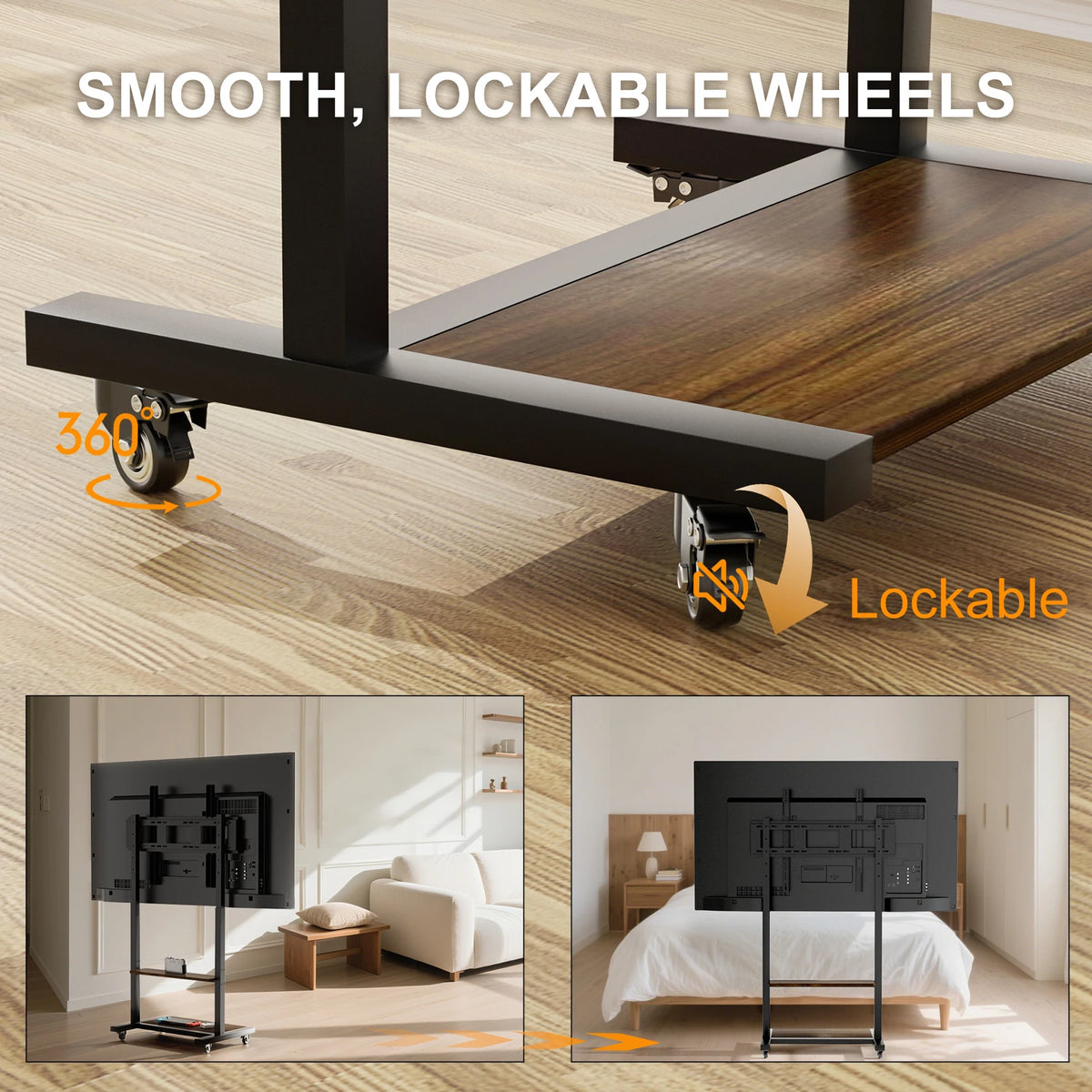 OEM TV Cart Lockable Wheels Storage Shelves Black 40-86 Inch