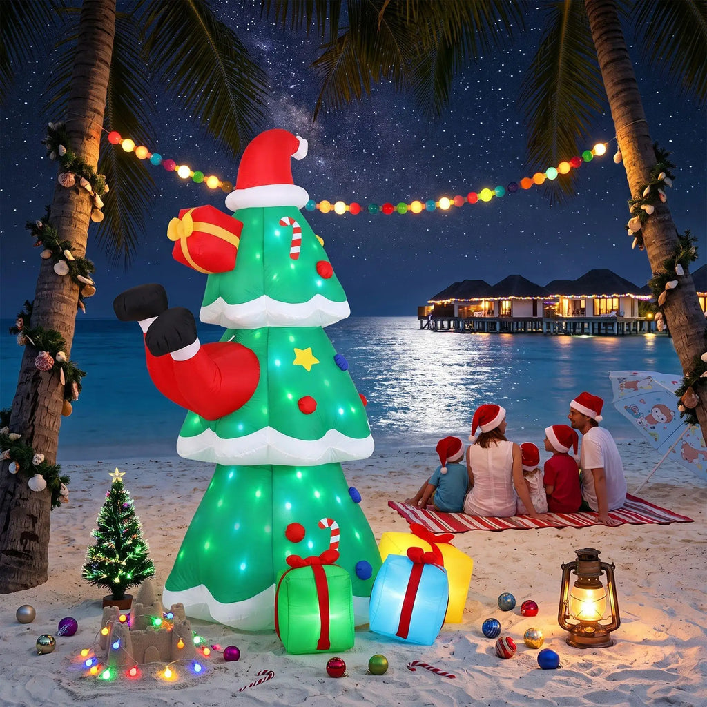 OEM Christmas Inflatable Santa Tree Flashing Lights Outdoor Decoration Green 2.5m