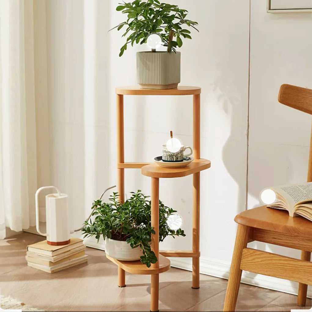 OEM Plant Stand 3-Tier Bamboo Corner Shelf Natural Wood