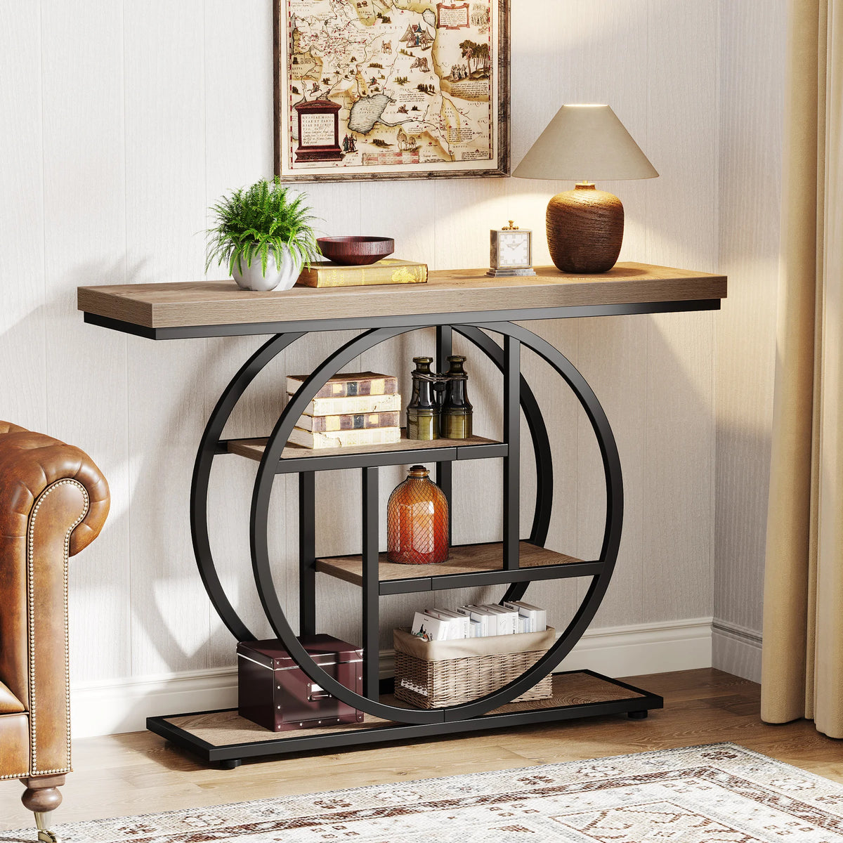 OEM Console Table 4-Tier Storage Light Brown