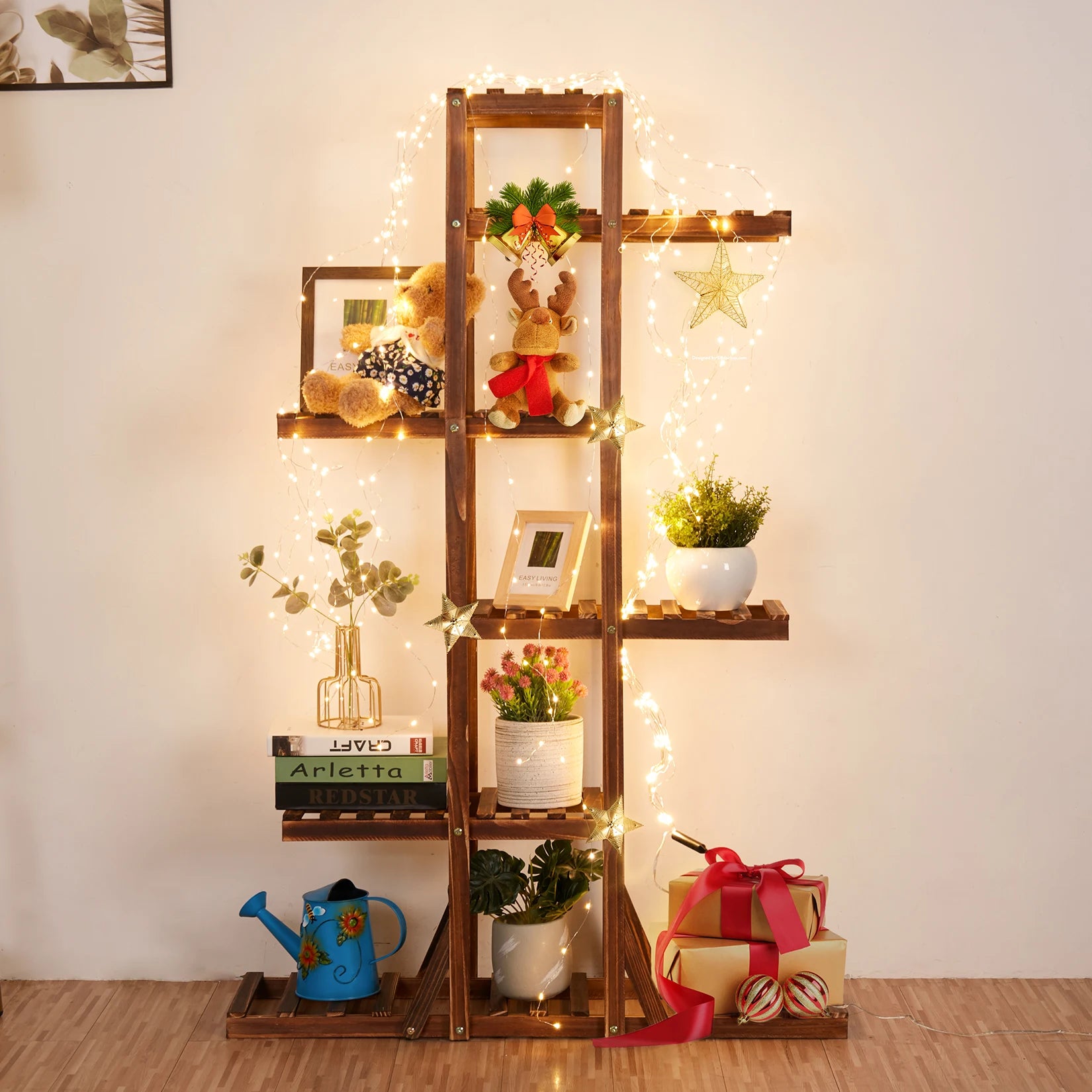 Wooden 6 Tier Plant Stand - Brown