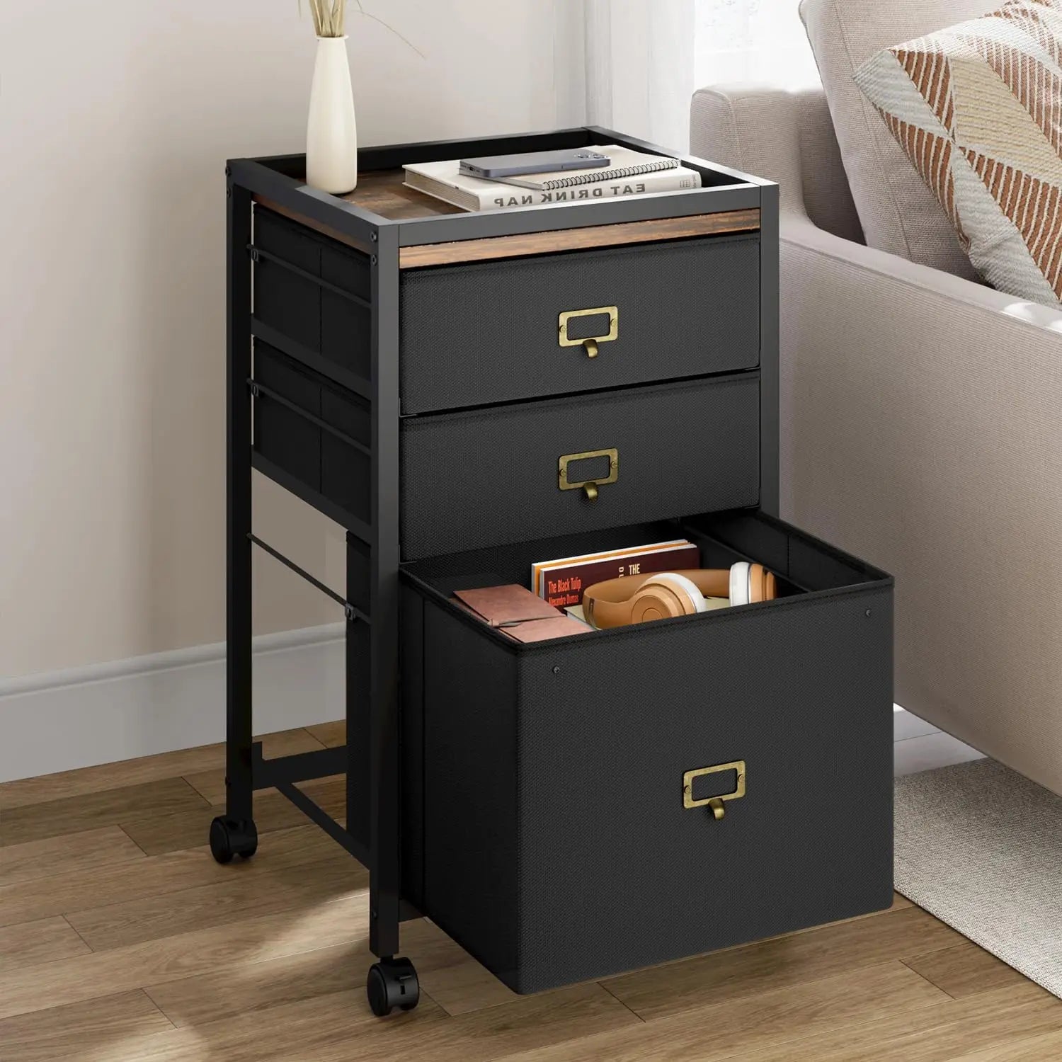File Cabinet with 3 Drawers - Black