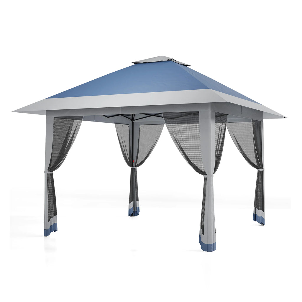 OEM Outdoor Pop Up Gazebo Canopy Tent Double Roof with Mosquito Netting Waterproof Blue 13x13ft